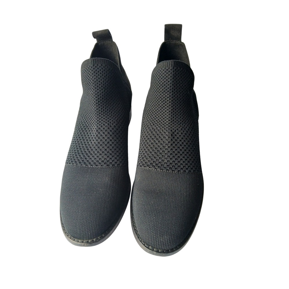 Eileen Fisher Black Knit Suede Ankle Booties Pointed Toe Low Block‎ Heel 9.5